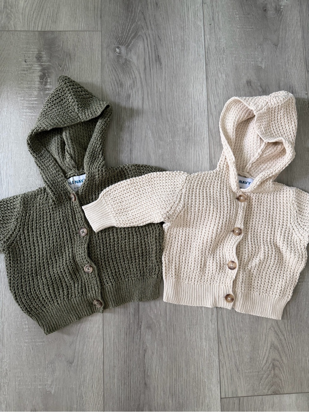 Old Navy Kids Hooded Knit Cardigans - Olive & Cream